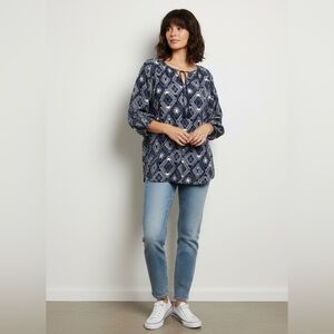 Chicos Geometric Textured Boho Peasant Blouse